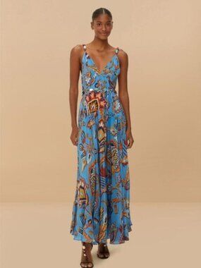 ISO farm rio blue sunset tapestry sleeveless midi dress